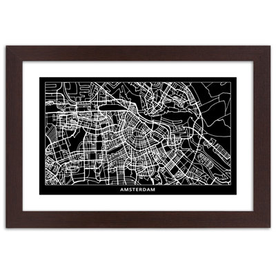 Amsterdam City Map 1 Piece Single Picture Frame Wall Art