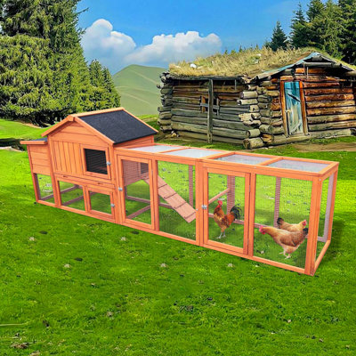 Spacious And Durable 111.5" Wooden Chicken Coop With Nesting Box