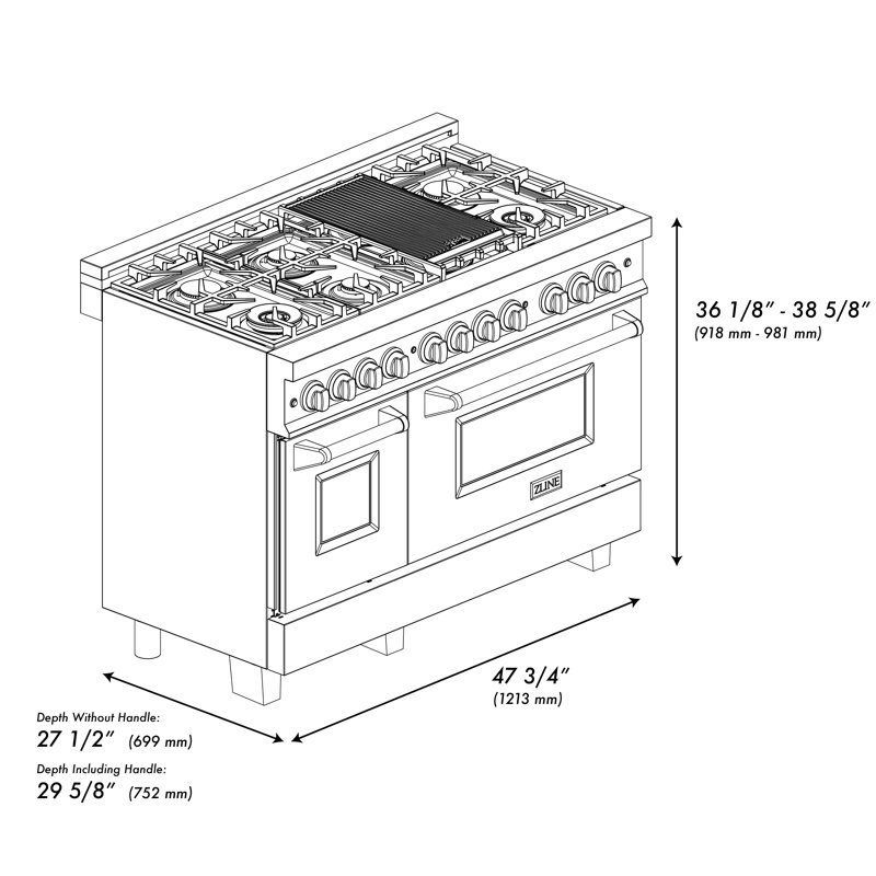 ZLINE Autograph 48" Legacy Dual Fuel Range in DuraSnow®, Champagne Bronze Satin Stainless Steel