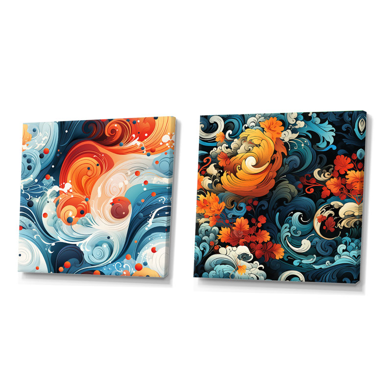 Wallingford - Ensemble de 2 collages abstraits carrés, Toile tendue, H 16 po x l 33 po