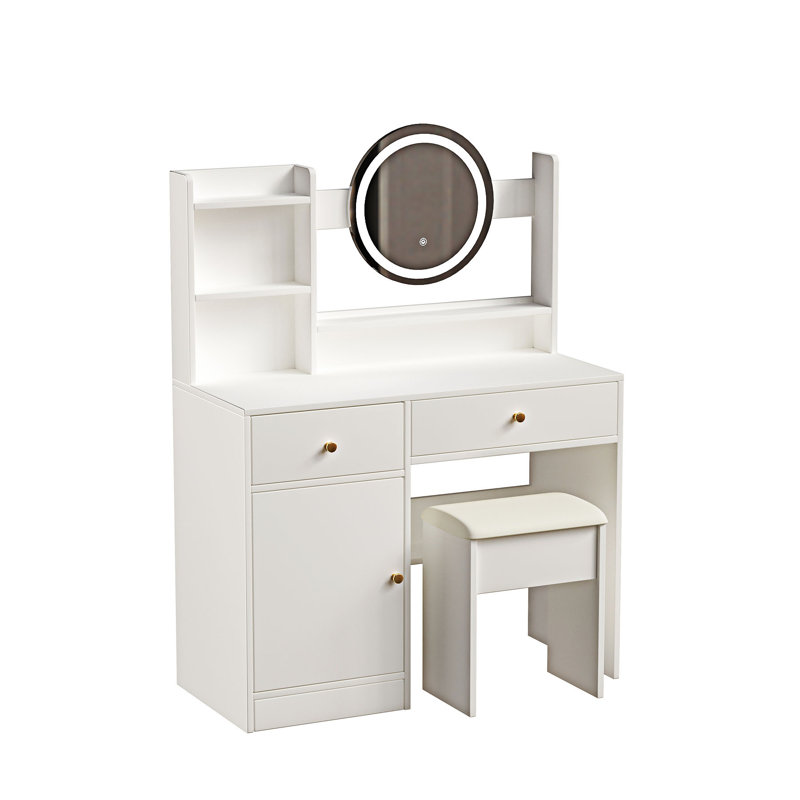 Vanity Table With Mirror And 3 Color Lighting Brightness Adjustable