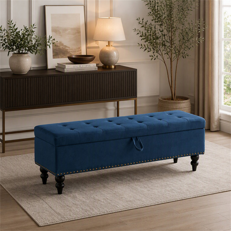 Banc 59 po avec rangement en tissu bleu