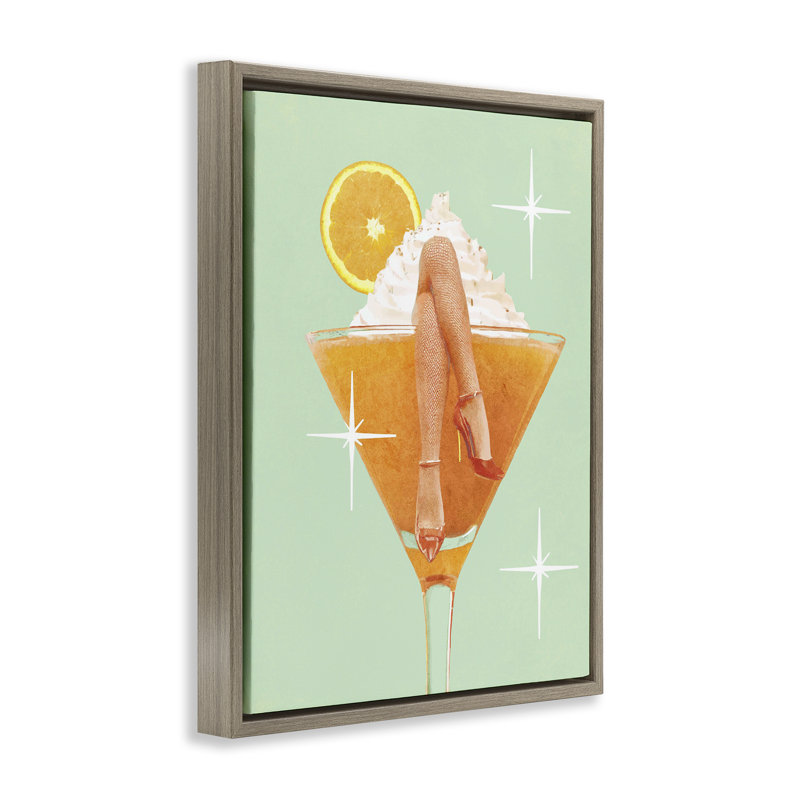 «Crossed Legs Cocktail», art par Lil 'Rue, H 31 po x l 25 po, Cadre flottant orme Montalcino