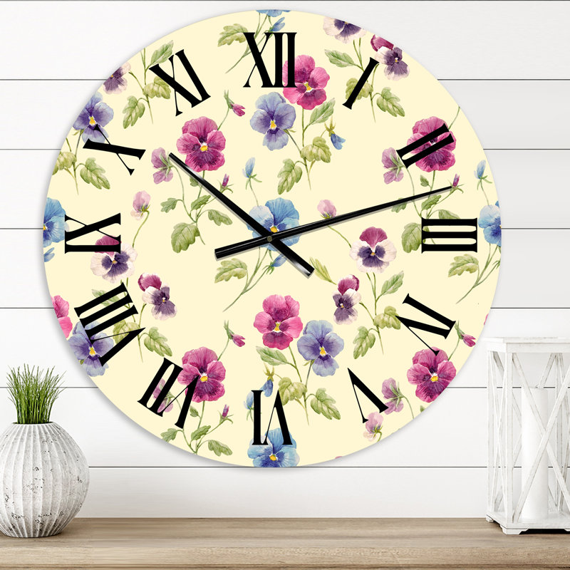 Pensée rose et bleue I - Horloge murale traditionnelle, Très petit