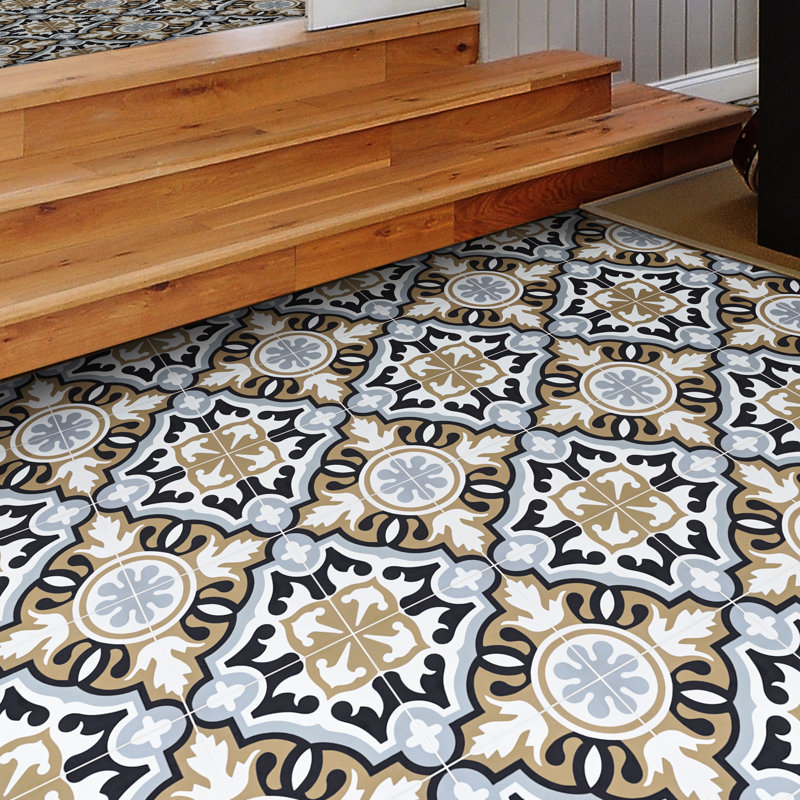 Carreau de mosaïque pour mur et plancher en ciment / marbre 8 po x 8 po Baha, Brun / noir / gris