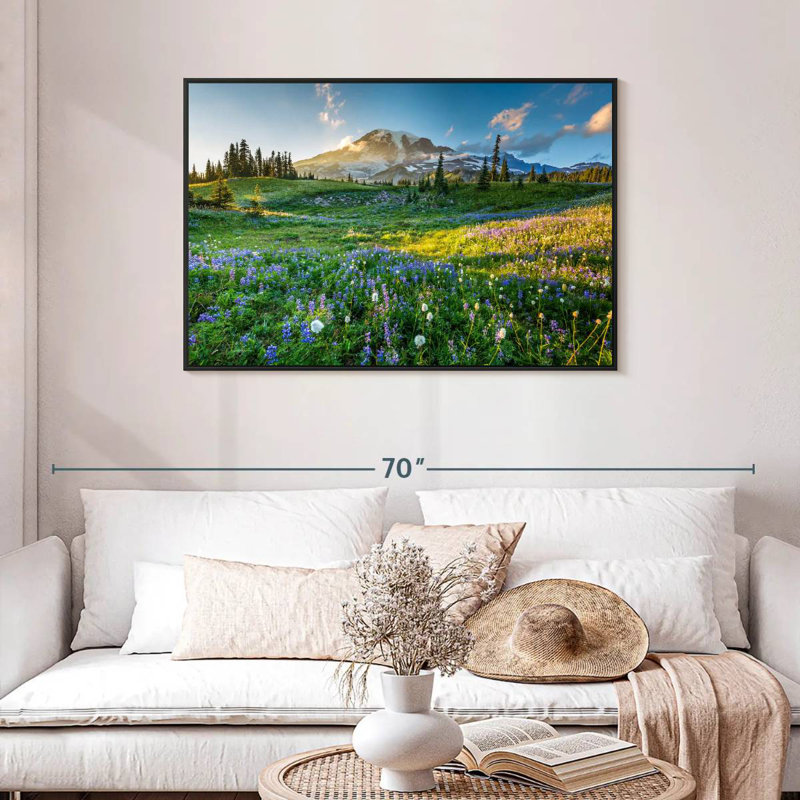 Springtime At Mount Rainier, Floating Frame Black, 43" X 29"