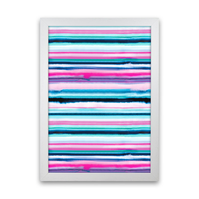 Abstract Striped Geo Green - Print, 34cm H x 25cm W x 3cm D, Black Framed