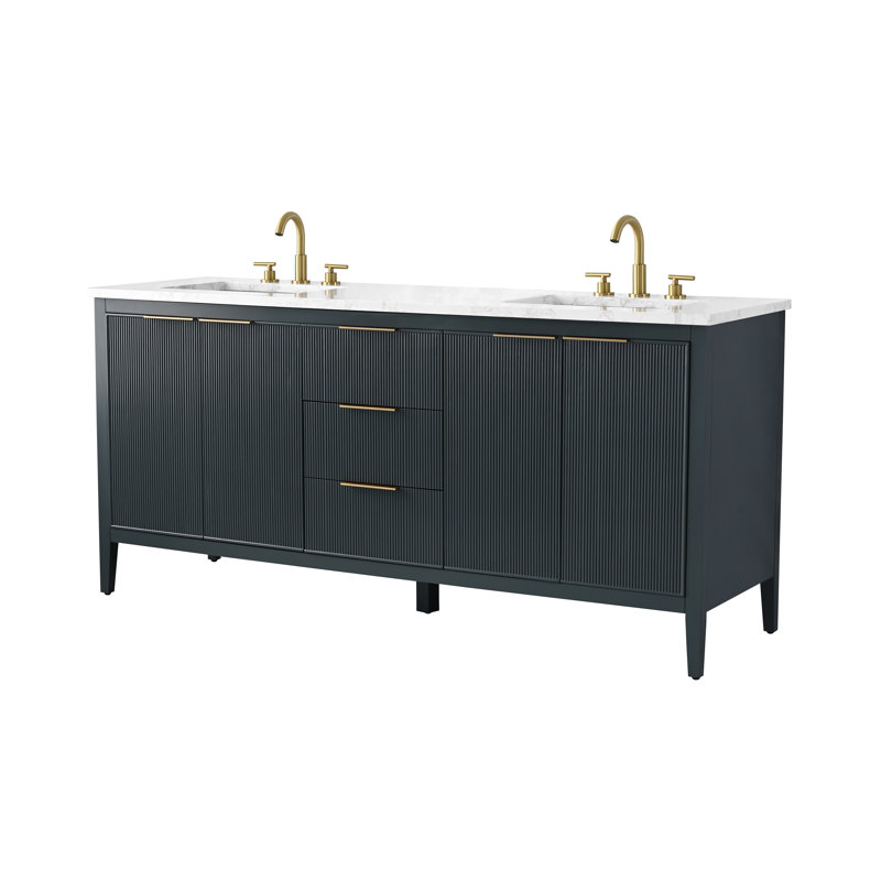 Meuble-lavabo double 72 po Bilroy, Bleu rétro / bronze brossé
