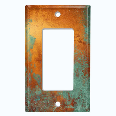 Metal Crosshatch Light Switch Plate Outlet Cover (Metal Distressed Copper 3 Print  - Single Rocker)