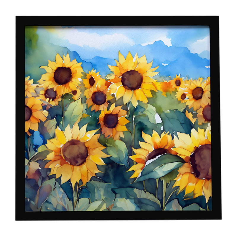 Tournesols à l'aquarelle, impression sur métal encadrée