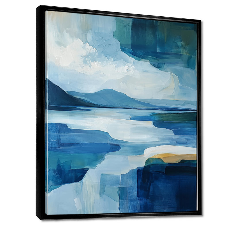 «Nyri Blue Ethereal Coastal Horizon III», art mural paysages, H 32 po x l 16 po, Reproduction avec cadre flottant, Noir
