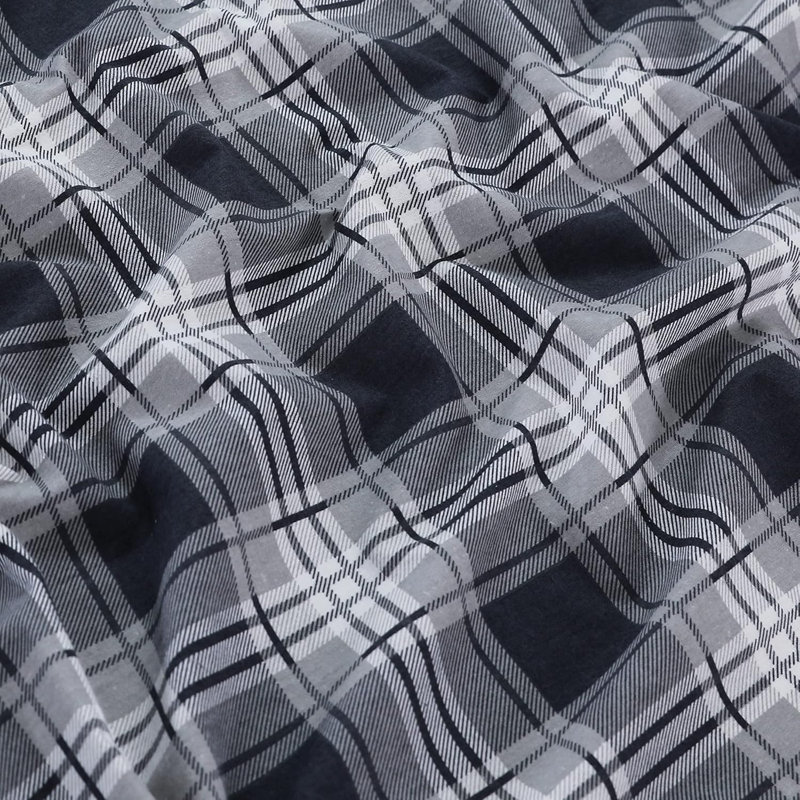 Flannel Sheets Set Double Brushed, Full Sheet Set + Fitted Sheet + 2 Pillowcases, Gray Plaid