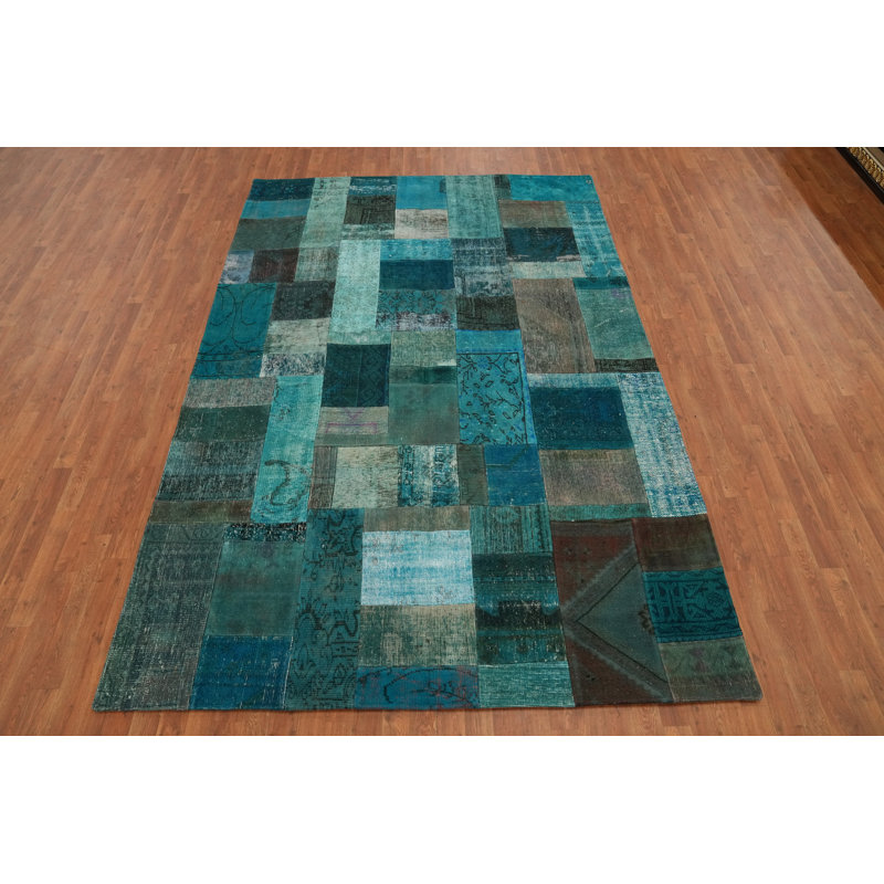 Distressed Wool Geometric Patchwork Area Rug 7x10