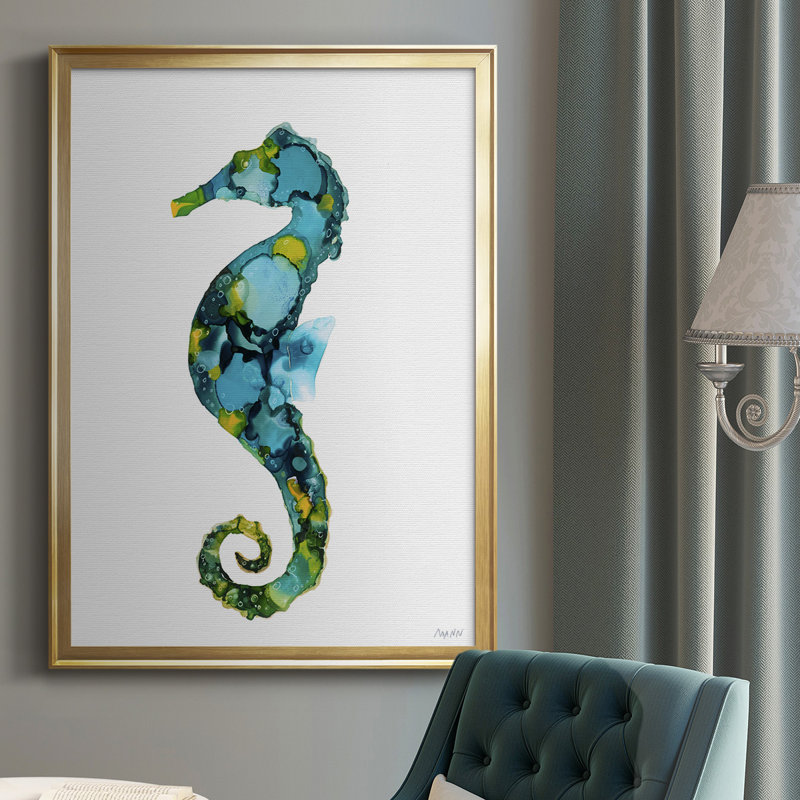 Hippocampe, reproduction encadrée de qualité supérieure - prête à être accrochée, H 30,5 po x l 22,5 po x P 1,25 po