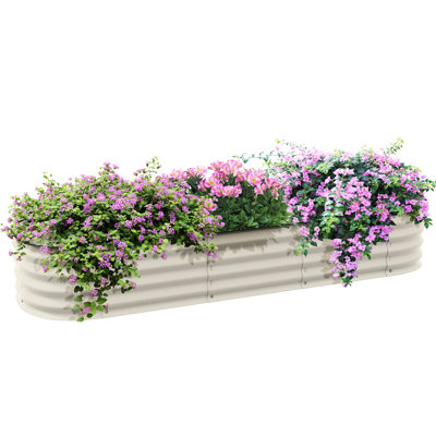 Galvanized Elevated Garden Bed Kit - 4.9' X 2' 1', Outdoor Metal Raised Planter With Edging For Flower Growth, Cream 1' Steel Bed, Edge Plant Cultivation,