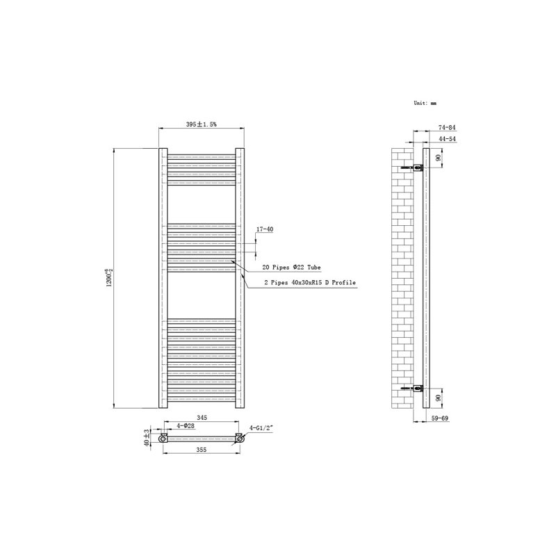 Standard Radiator, Grey, 47cm H x 15cm W x 3cm D