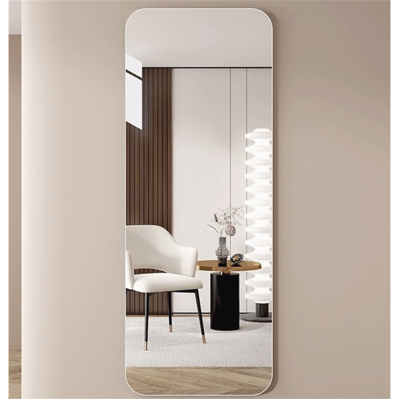 Wall-mounted round-angle dressing mirror high-quality 5mm silver mirror, 65" H x 24" W, White