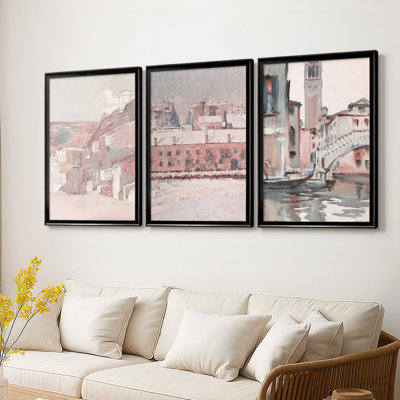 Paysage rétro CLxxxxi - Toile tendue avec châssis sur mesure - 3 pièces