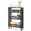 Chariot utilitaire à roulettes 20 po à 4 niveaux avec roulettes, chariot de rangement étroit pour la cuisine pour petits espaces, étagère à épices en bois et en métal, étagère mobile pour garde-manger, salle de bain - brun et noir