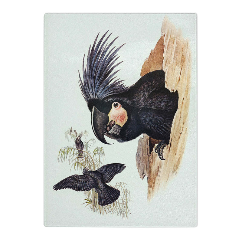Tempered Glass Great Palm Cockatoos by Elizabeth Gould Chopping Board, 28.5cm W x 20cm L