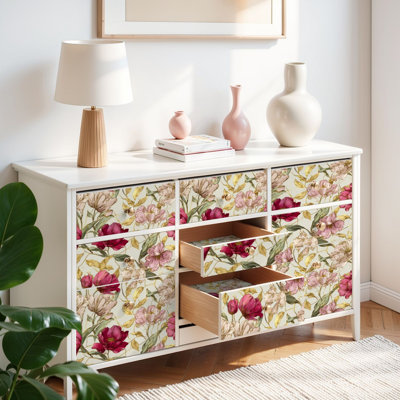 Peel and Stick Wallpaper Contact Paper Watercolor Tulip Peony Self Adhesive and Removable 17.7in x 118in(45x300cm)