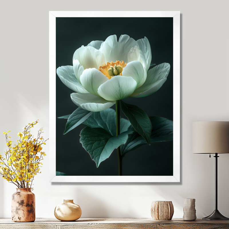 Décoration murale pivoines en verre monochrome Glamour, Cadre blanc, H 30 po x l 40 po
