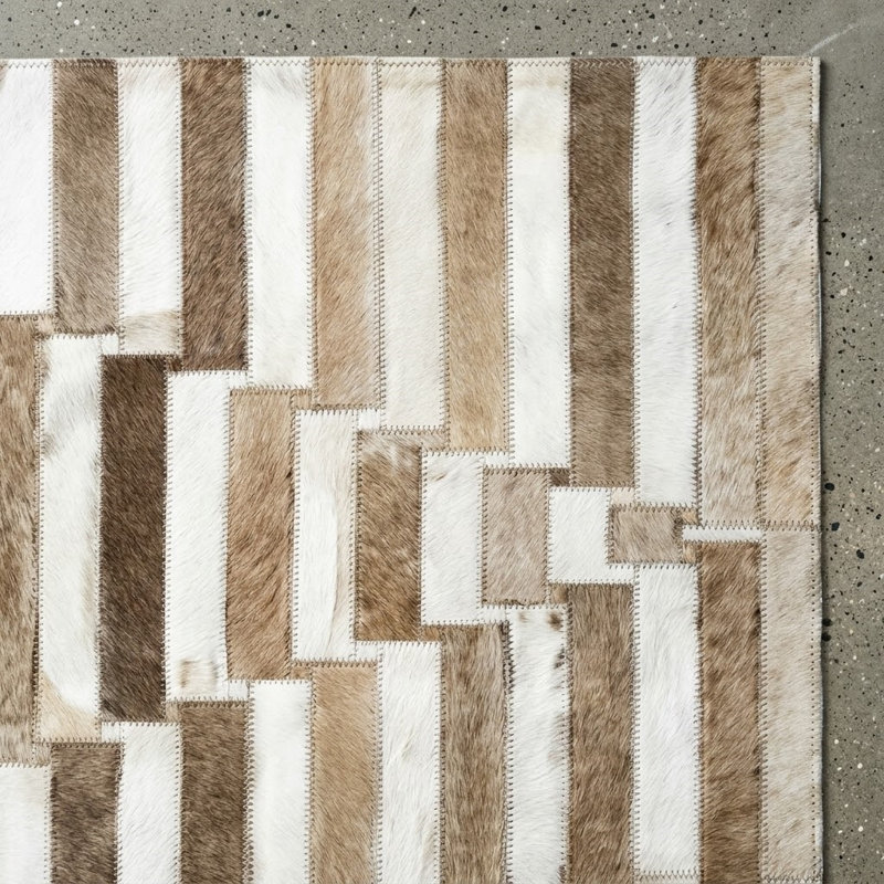 Tapis Abani Rugs Hide HID340A Beige Ivoire à rayures étagées et patchwork Soriano, 9 pi x 12 pi