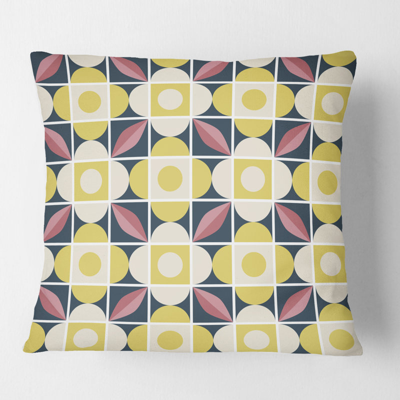Motif rétro en mosaïque - Coussin Mid-Century, 18 po x 18 po