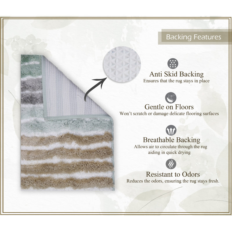 Bathroom Rugs Set of 5, Ultra Soft Microfiber Mats, Absorbent & Quick Drying, Non-Slip Rubber Backing, Machine Wash Bathroom Floor Mats for Tub, Shower, Sink – 17x24, 20x32, 21x54, 20x20, 24x40 Green