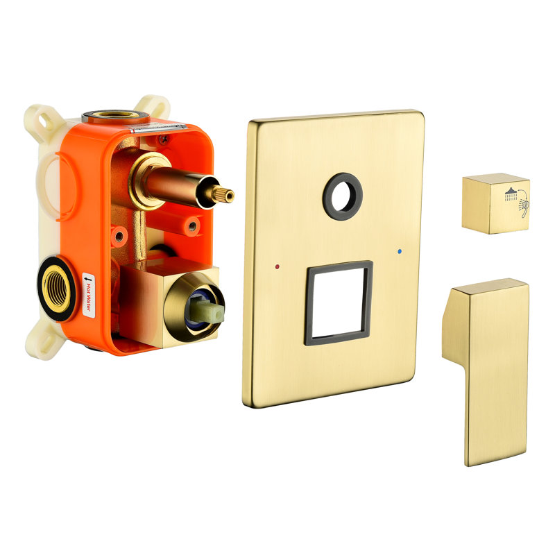 Pomme de douche à effet de pluie 10 po avec système de salle de bain à main, robinet mural double haut en or brossé et garniture de valve,