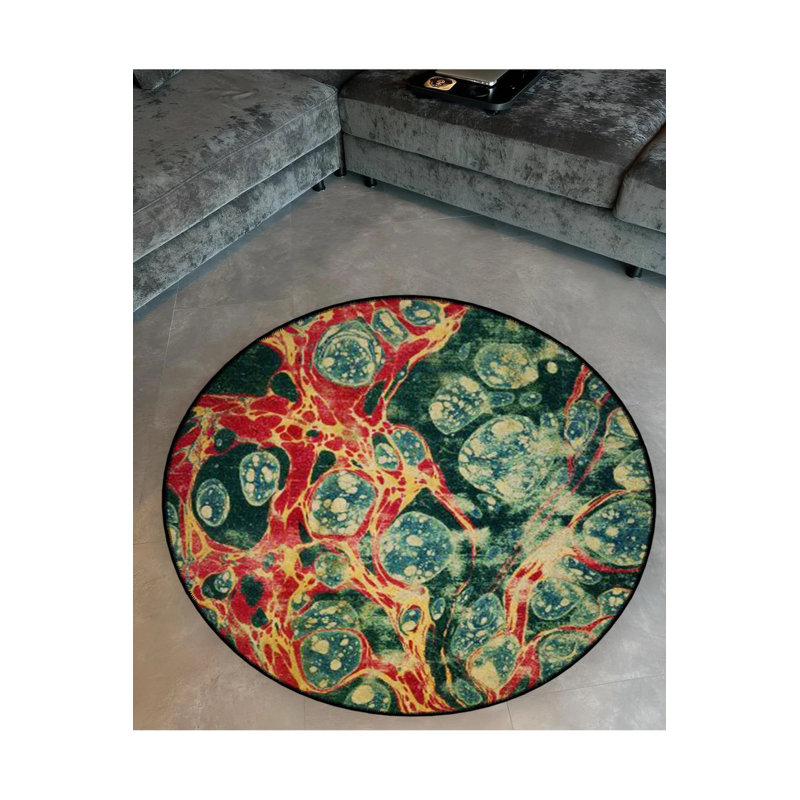 Multicolored Marbling Pattern Woven Base Decorative Carpet, Round 3'4"