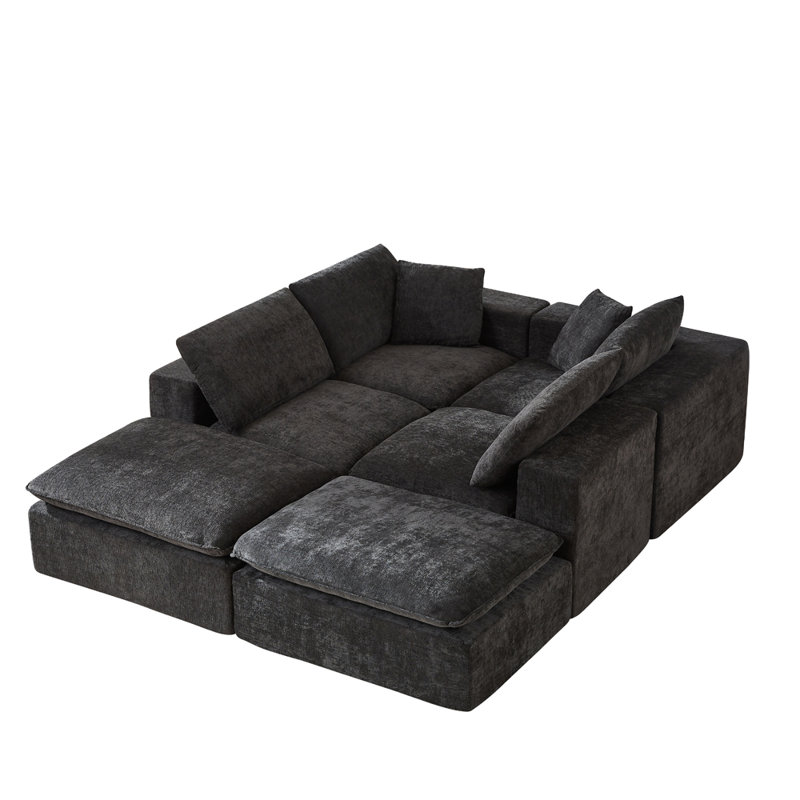 78.74'' Wide Modular Upholstered Sectional, Black Chenille