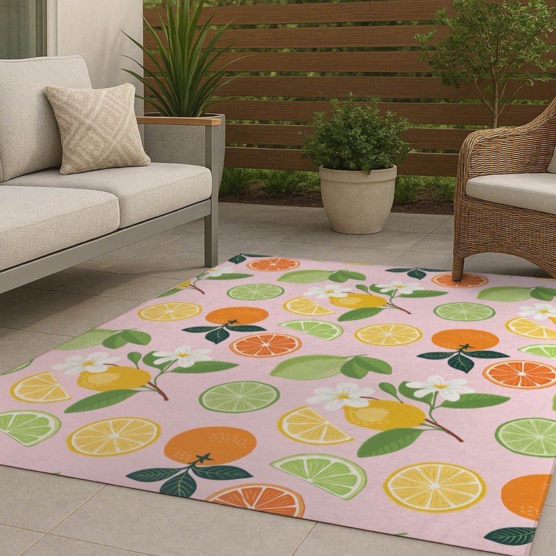 Tapis d'extérieur Sunny Citrus, Rose, Rectangulaire 6 pi x 4 pi