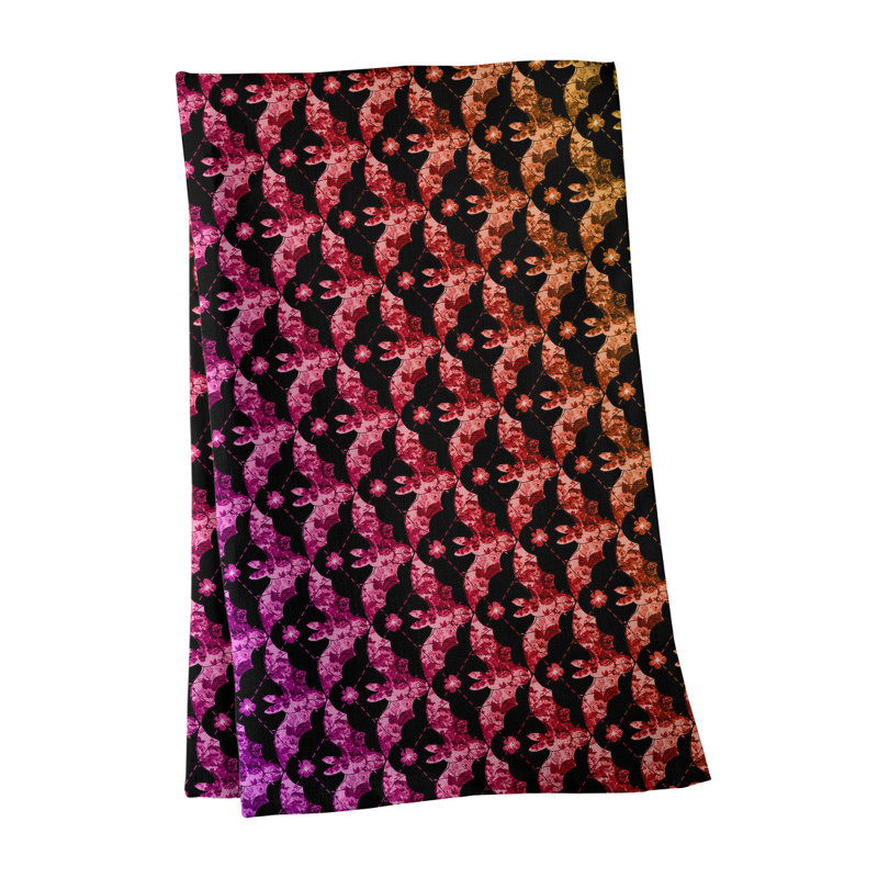 Serviette de thé floral, Polyester sergé, Rouge / Mauve