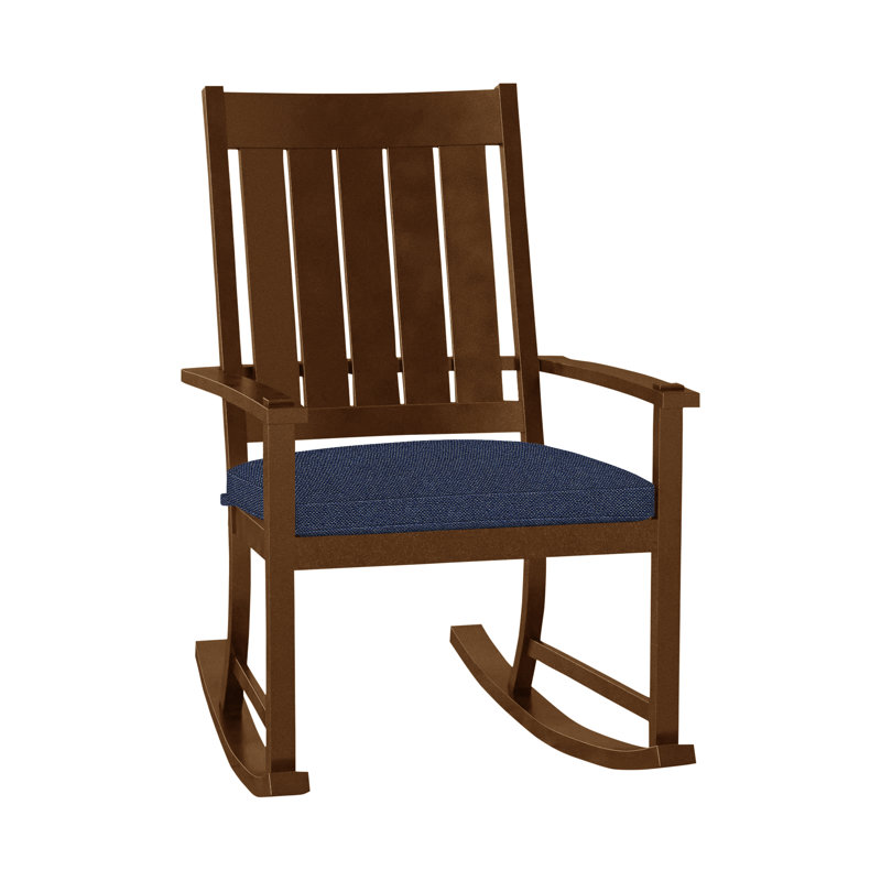 Outdoor Club Rocking Metal Chair with Cushions, No Welt, Intermix Indigo, Club Aluminum #60 Oak