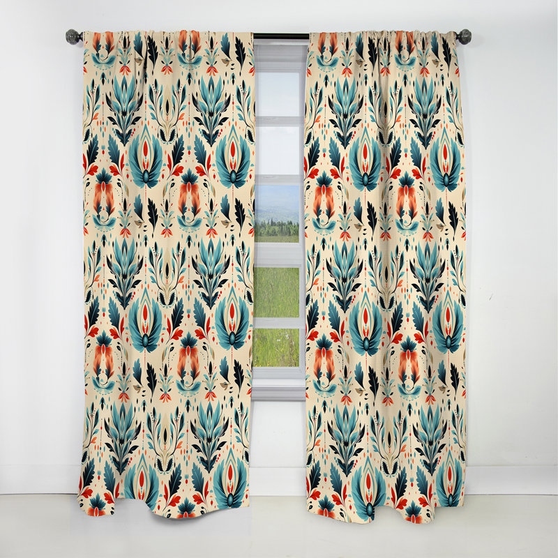 Teal And Beige Ikat Mosaic Fusion - Ikat Curtain - Blackout Ikat Curtain - 1 Panels, 52" W x 95" L