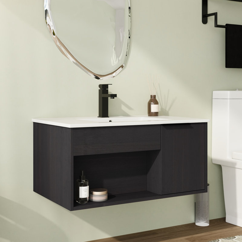 Meuble-lavabo mural simple 30 po avec comptoir en céramique, 30"