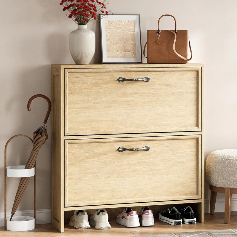 36 Pair Shoe Storage Cabinet, Natural Wood