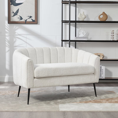 50.2'' Wide Upholstered Chenille Mini Loveseat Accent Couch, Modern Glam Small Settee With Metal Legs, Channel Tufted 2-Seater Sofa For Living Rooms Bedrooms