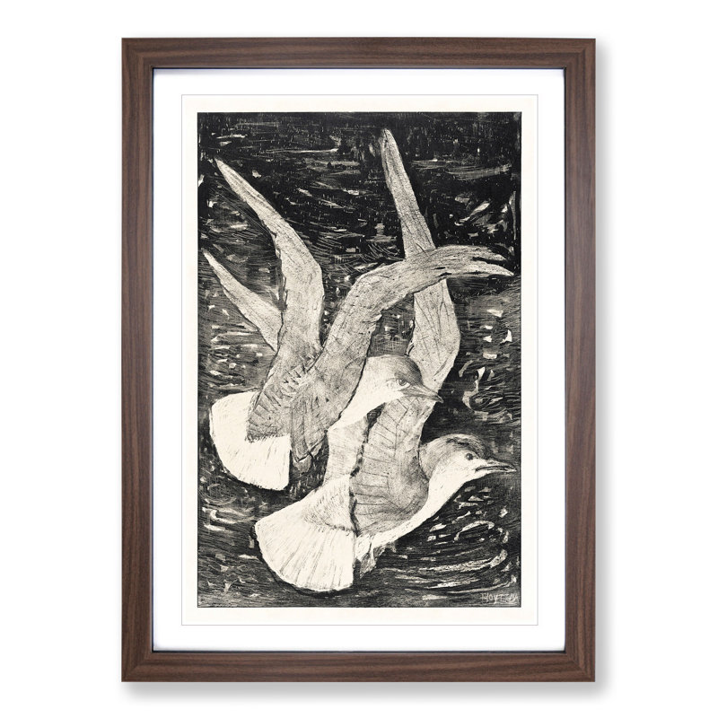 Two Flying Seagulls by Theo Van Hoytema - Picture Frame Painting, Walnut Framed, 48cm H x 36cm W x 2cm D