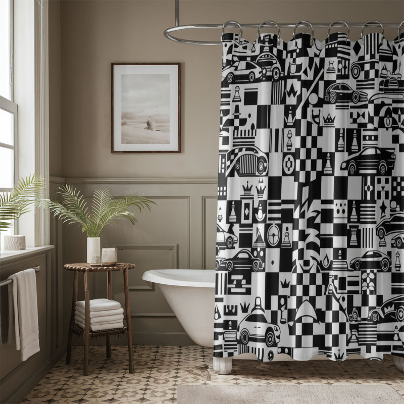 Tartan noir et blanc Chintatain - 1 pièce, H 74 po x l 71 po