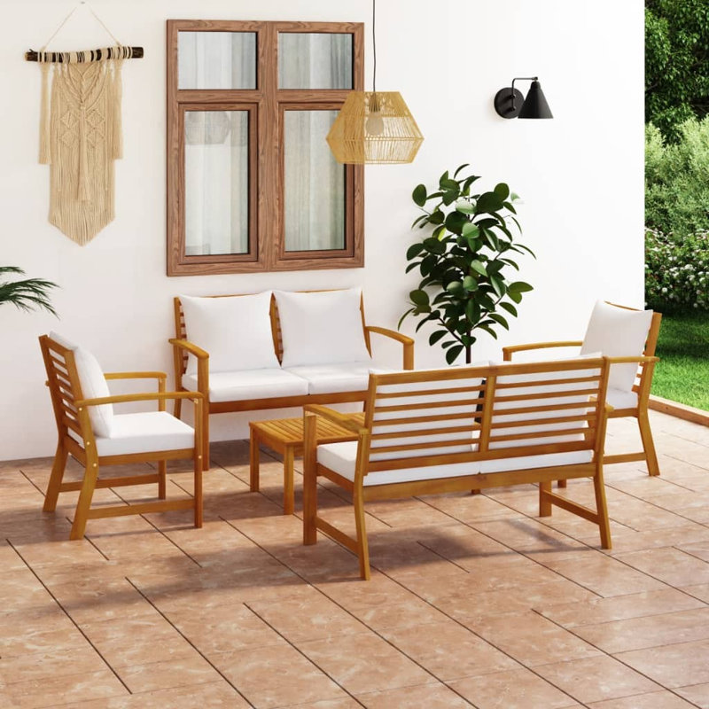 Chaise longue avec coussins 5 pièces Ingri, Brun, Crème