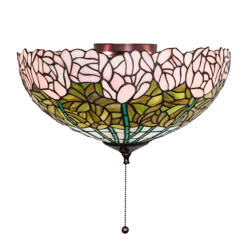 16" Wide Tiffany Cabbage Rose Fan Light Fixture