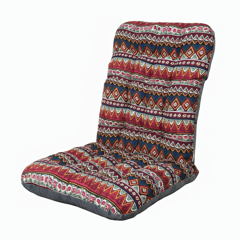 2-In-1 Reversible Linen/Velvet Chair Cushion - Tufted Seat & Lumbar Back Support For Home/Office Chair, Red Ethnic Style