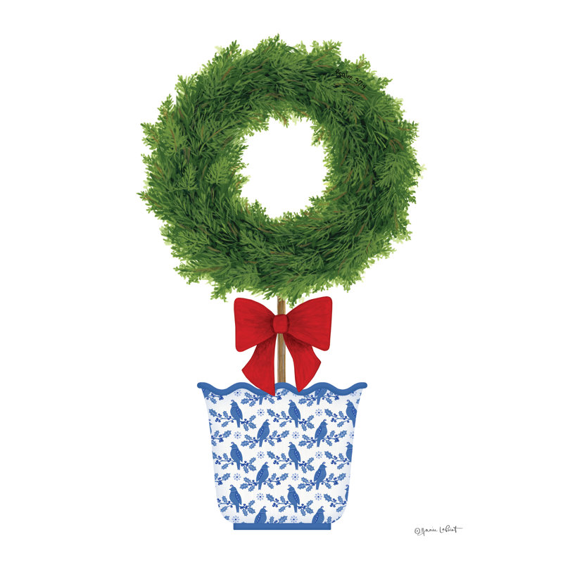 Couronne de Noël topiaire sur toile par Annie Lapoint, reproduction, H 12 po x l 8 po