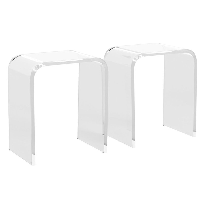 Ensemble de 2 tables de bout en acrylique, table de chevet carrée contemporaine et table d'appoint, table basse Lucite transparente avec bords en cascade pour petit salon, salle de bain, chambre à coucher et bureau