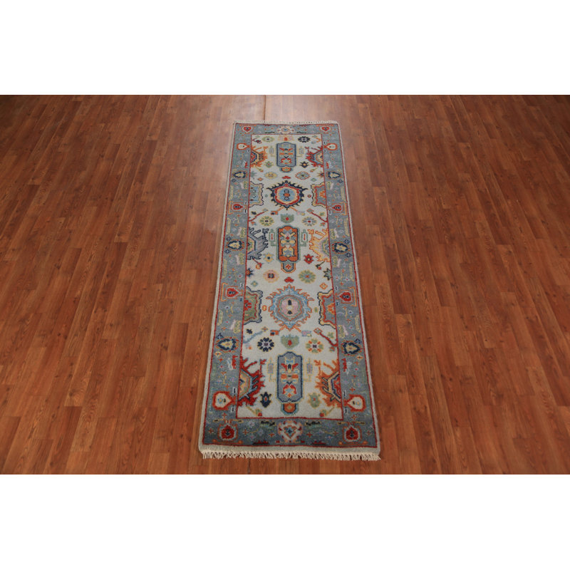 Tapis de couloir indien All-Over Blues Oushak 3 x 8