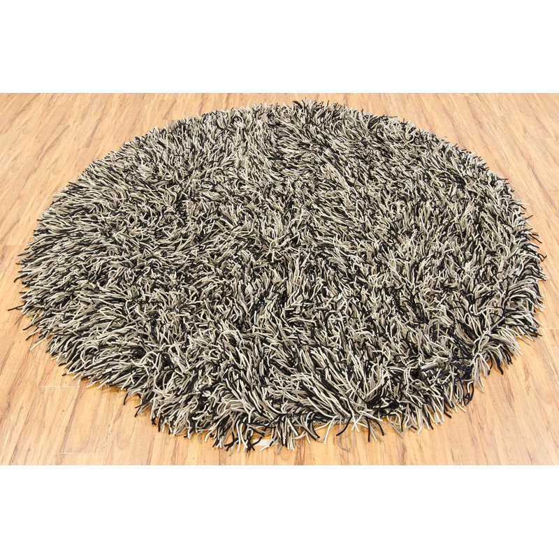 Tapis noir, brun et crème en laine tissé à la main Cyrah, Rond 7 pi 9 po