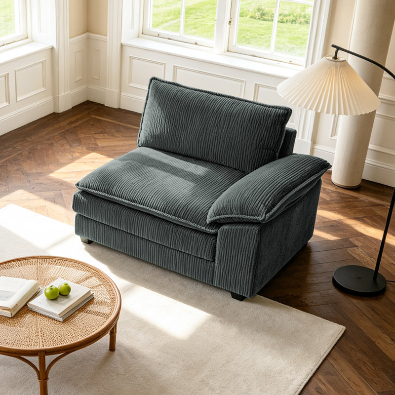 Chaise d'angle en velours côtelé Lauretta, Velours côtelé gris