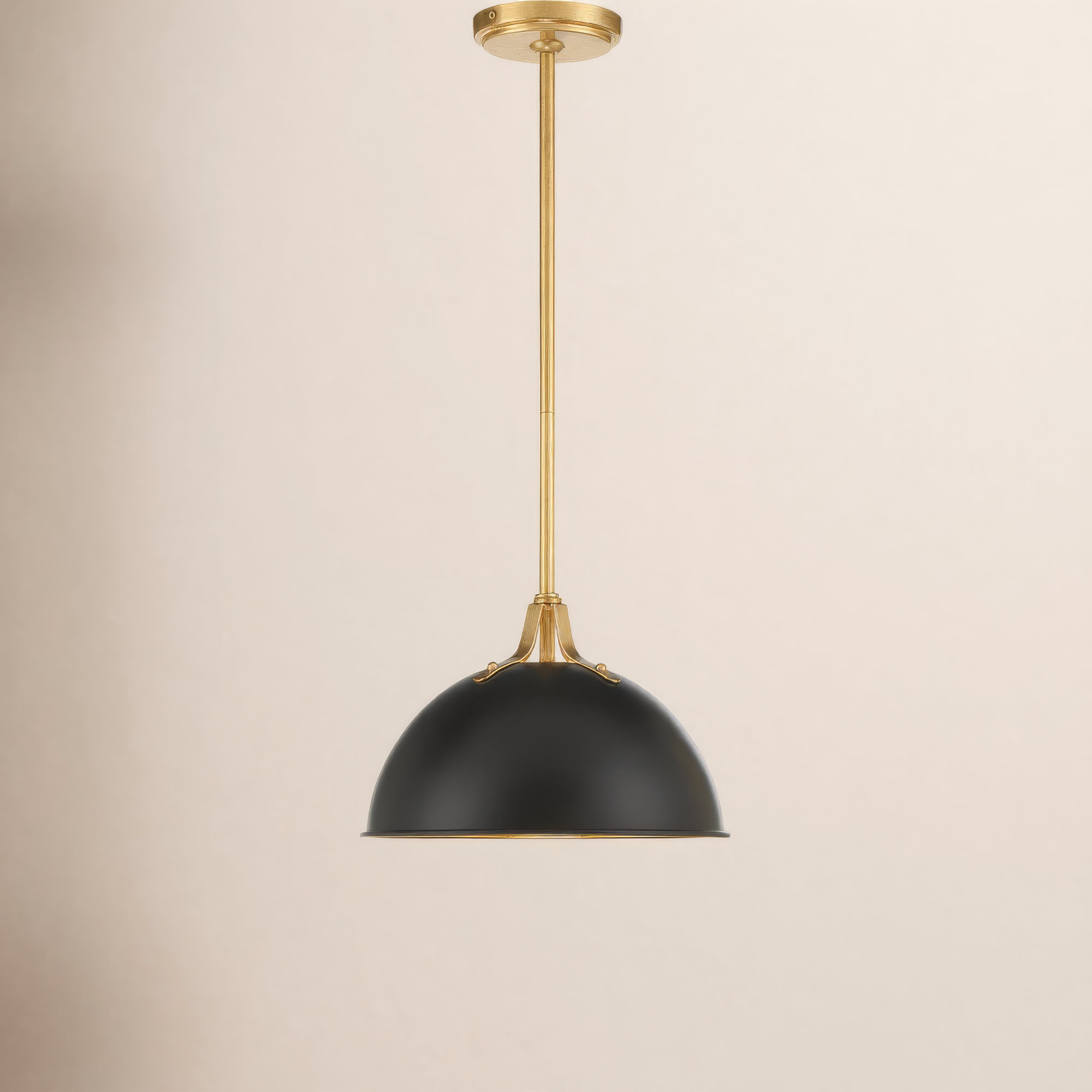 Carlacia Single Light Dimmable Pendant, Matte Black/Antique Gold